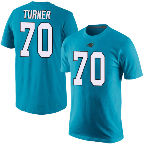 Carolina Panthers Men Blue Trai Turner Rush Pride Name and Number NFL Football #70 T Shirt